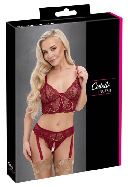 Set - Longline BH mit ouvert String - Satin Spitze Ketten