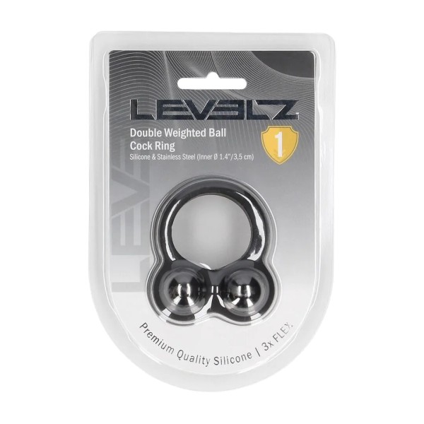 Liquid Silicone Double Weighted Ball Cockring - Black - 136 Gramm