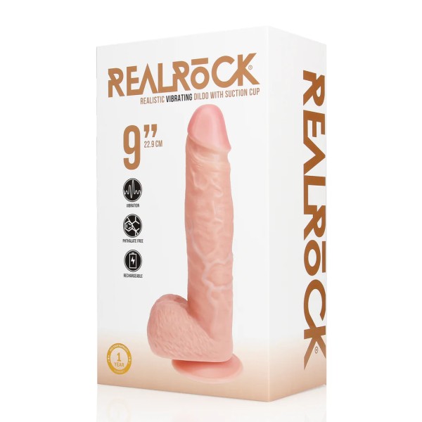 Real Rock - Vibrating Regular Straight Cock with Balls - 9" / 23 cm