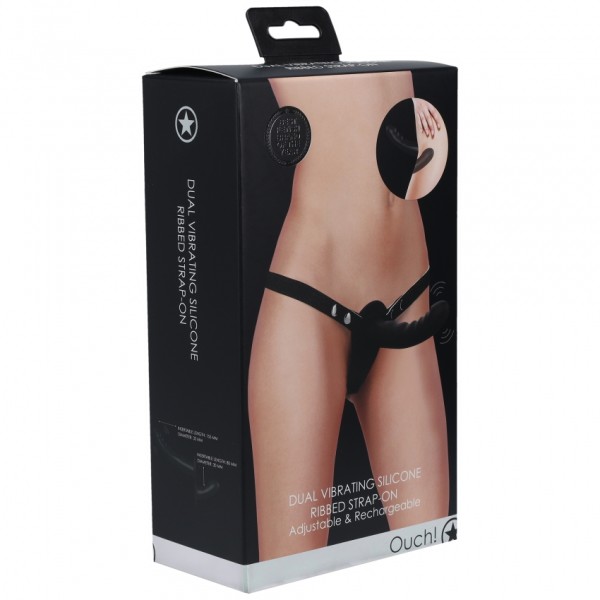Ouch! - Dual Vibrating Silicone Ribbed Strap-On