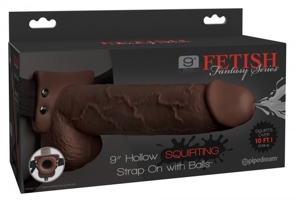 9“ Hollow Squirting Strap-on with Balls