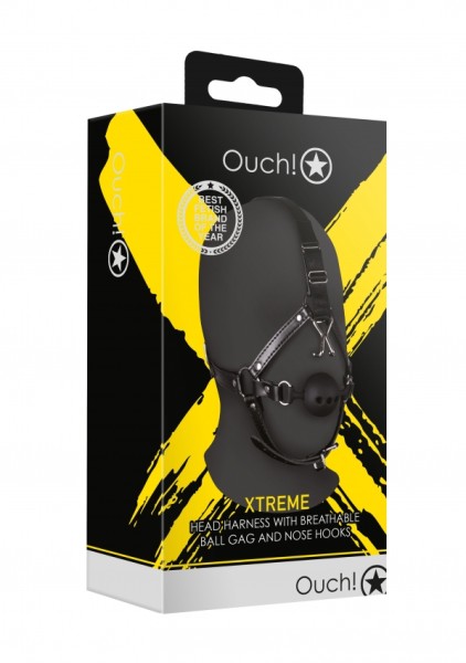 Ouch! - Head Harness with Breathable Ball Gag and Nose Hooks