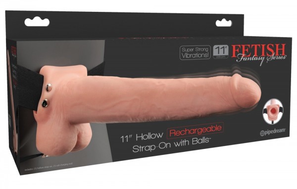 11&quot; Hollow Rechargeable Strap-on with Balls