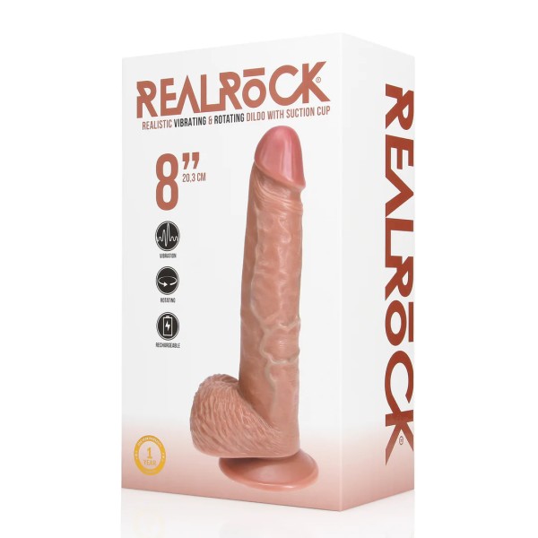 Real Rock - Vibrating and Rotating Straight Cock with Balls - 8" / 20,5 cm