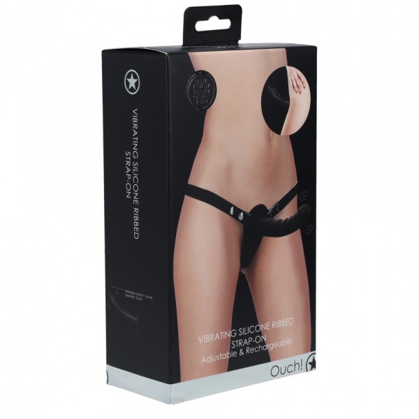 Ouch! - Vibrating Silicone Ribbed Strap-On