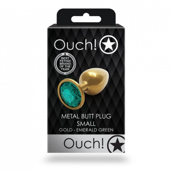 Ouch! - Metal Butt Plug - Gold - Emerald Green
