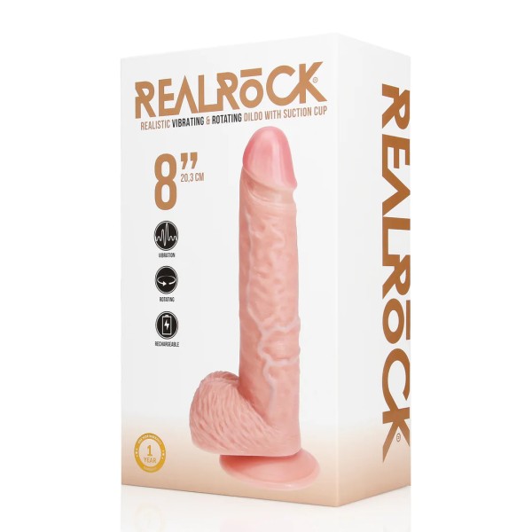 Real Rock - Vibrating and Rotating Straight Cock with Balls - 8" / 20,5 cm