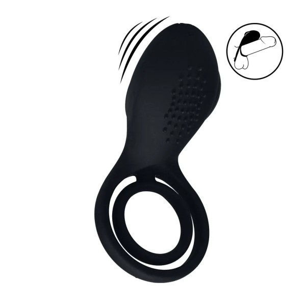 Vibrating Cock and Ball Ring with Winged Stimulator - Black